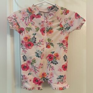Little Me Floral Baby Short Sleeve Rash Guard One Piece in Pink Floral Print